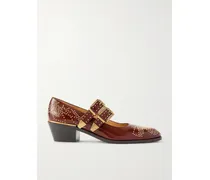 Susanna Studded Leather Mary Jane Pumps - Brown