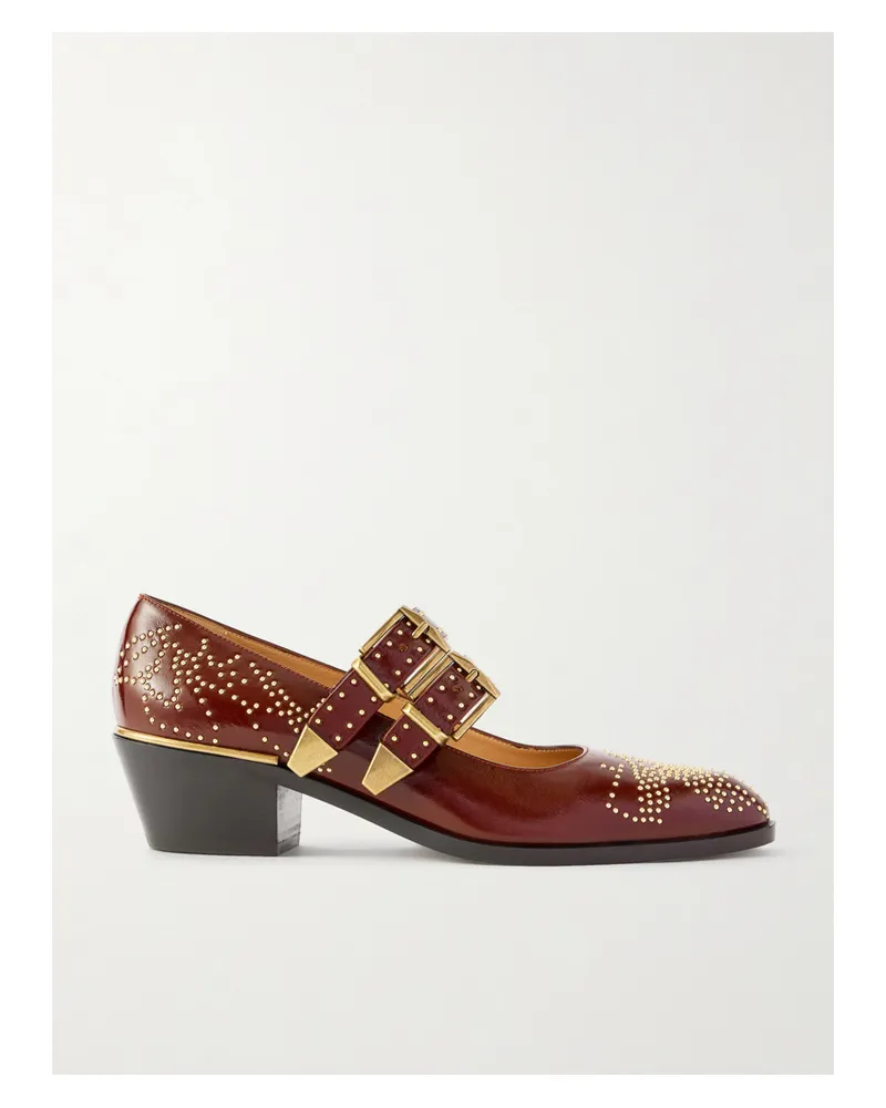 Chloé Susanna Studded Leather Mary Jane Pumps - Brown Brown