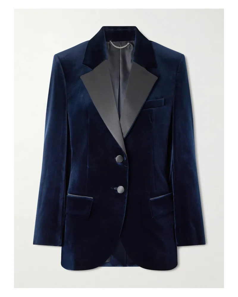 Victoria Beckham Satin-trimmed Velvet Blazer - Blue Blue