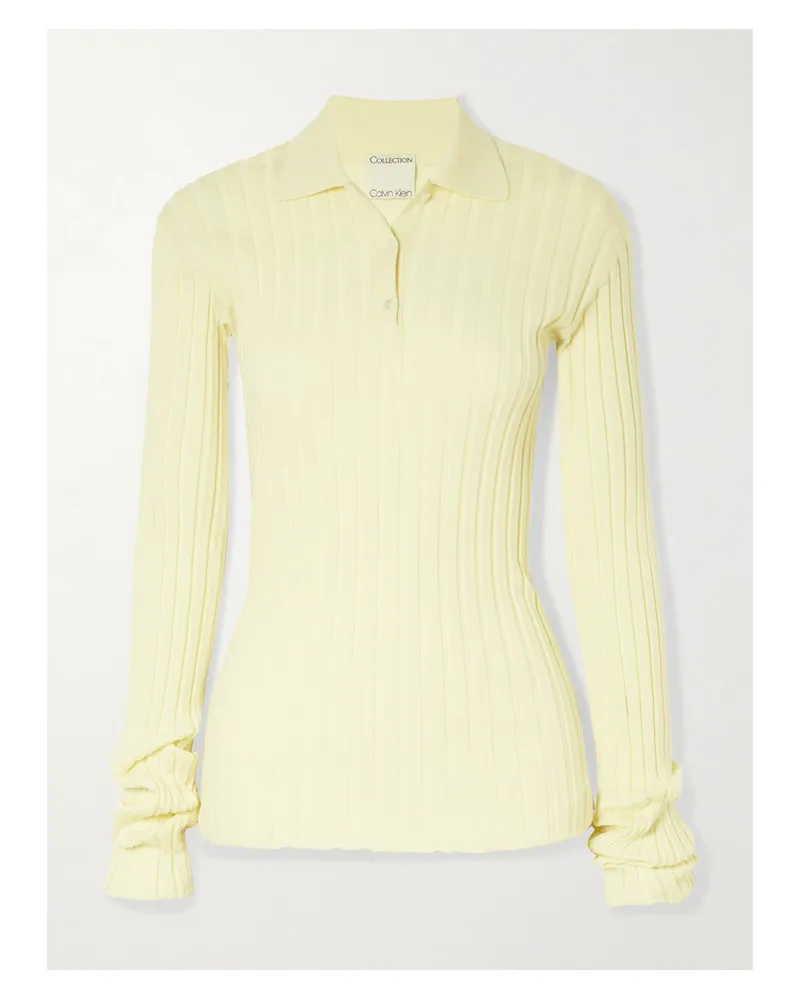 Calvin Klein Amber Ribbed Wool Polo Sweater - Yellow Yellow