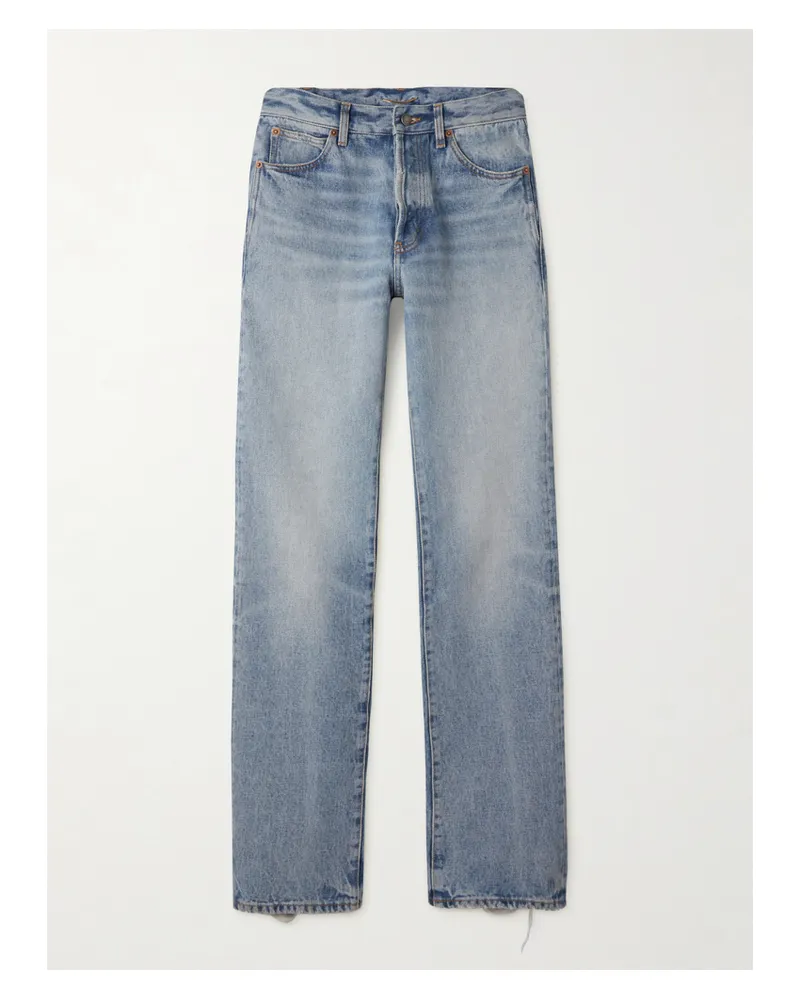 Saint Laurent Nico Distressed Mid-rise Straight-leg Jeans - Blue Blue