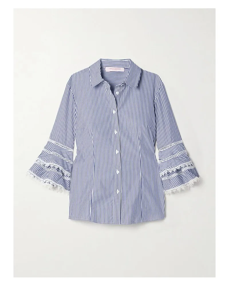Carolina Herrera New York Hemd Aus Gestreifter Baumwollpopeline Mit Besätzen Aus Guipure-spitze Und Volants - Blau Blau