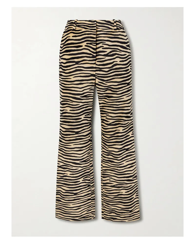 Paco Rabanne Straight-leg Zebra-print Cotton-blend Velvet Pants - Neutrals Neutrals