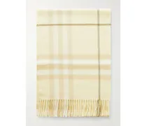 Fringed Checked Cashmere Scarf - Yellow