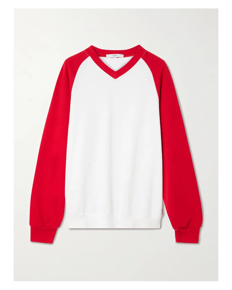 tibi Perfect T Two-tone Cotton-jersey Sweatshirt - Red Red