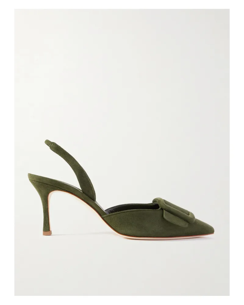Manolo Blahnik Maysli 70 Buckled Suede Slingback Pumps - Green Green