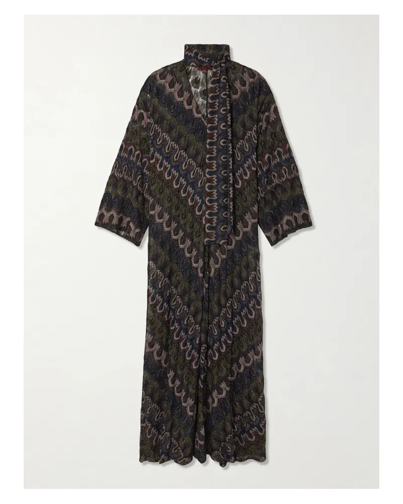 Missoni Tie-detailed Striped Metallic Crochet-knit Dress - Brown Brown