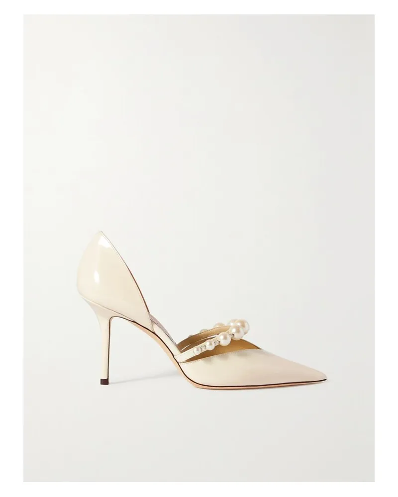Jimmy Choo Aurelie 85 Pumps Aus Lackleder Mit Kunstperlen - Weiß Weiß