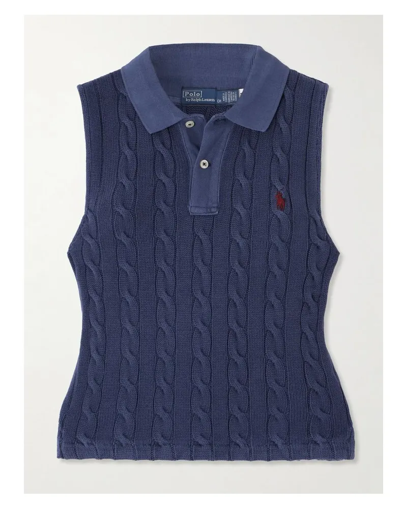 Ralph Lauren Zopfstrickpullunder Aus Baumwolle Mit Polokragen - Blau Blau