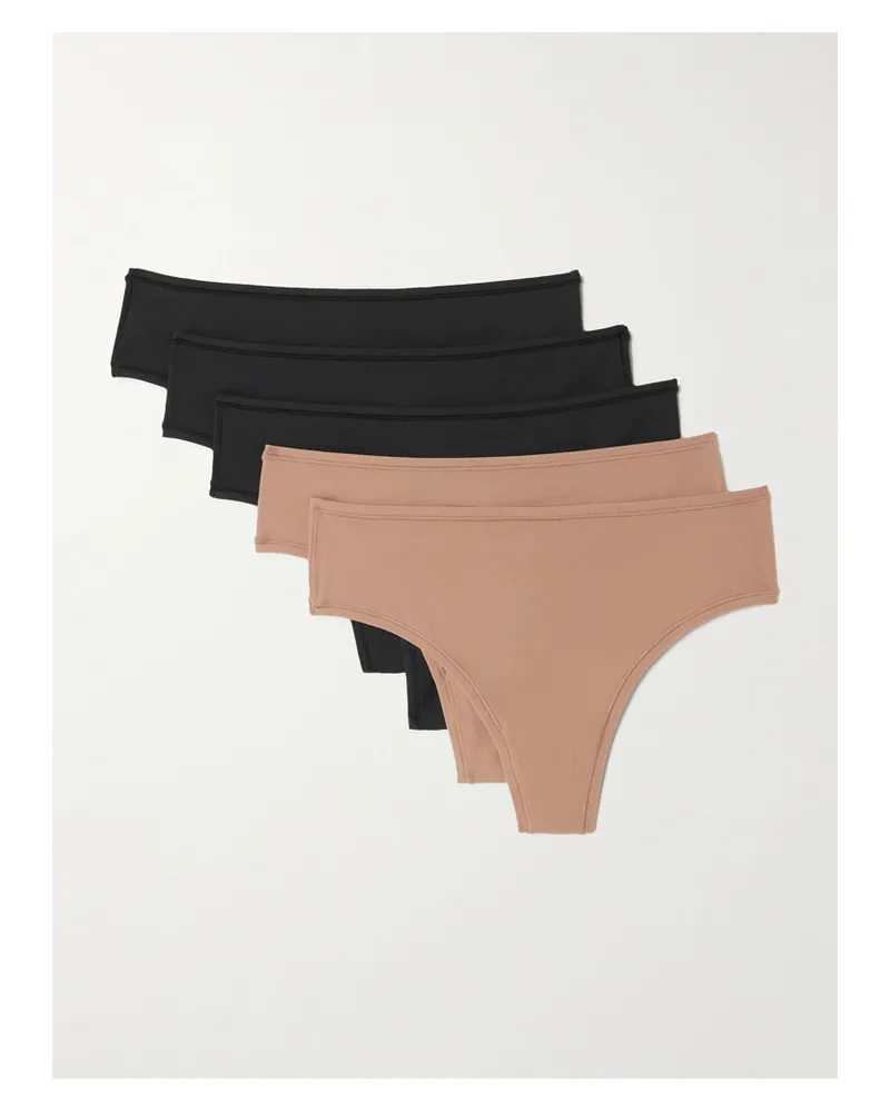 SKIMS Fits Everybody Thong 5-pack – Onyx And Sienna – Set Aus Fünf Strings - Mehrfarbig Mehrfarbig