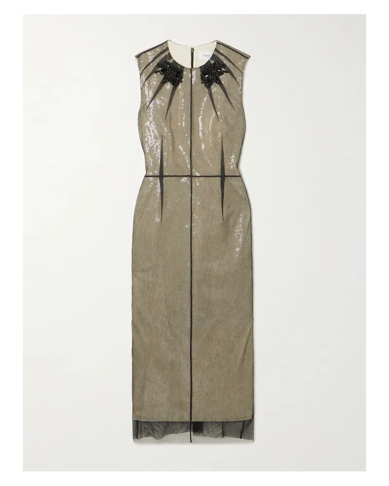 Erdem Layered Embellished Sequined Tulle Midi Dress - Cream Cream
