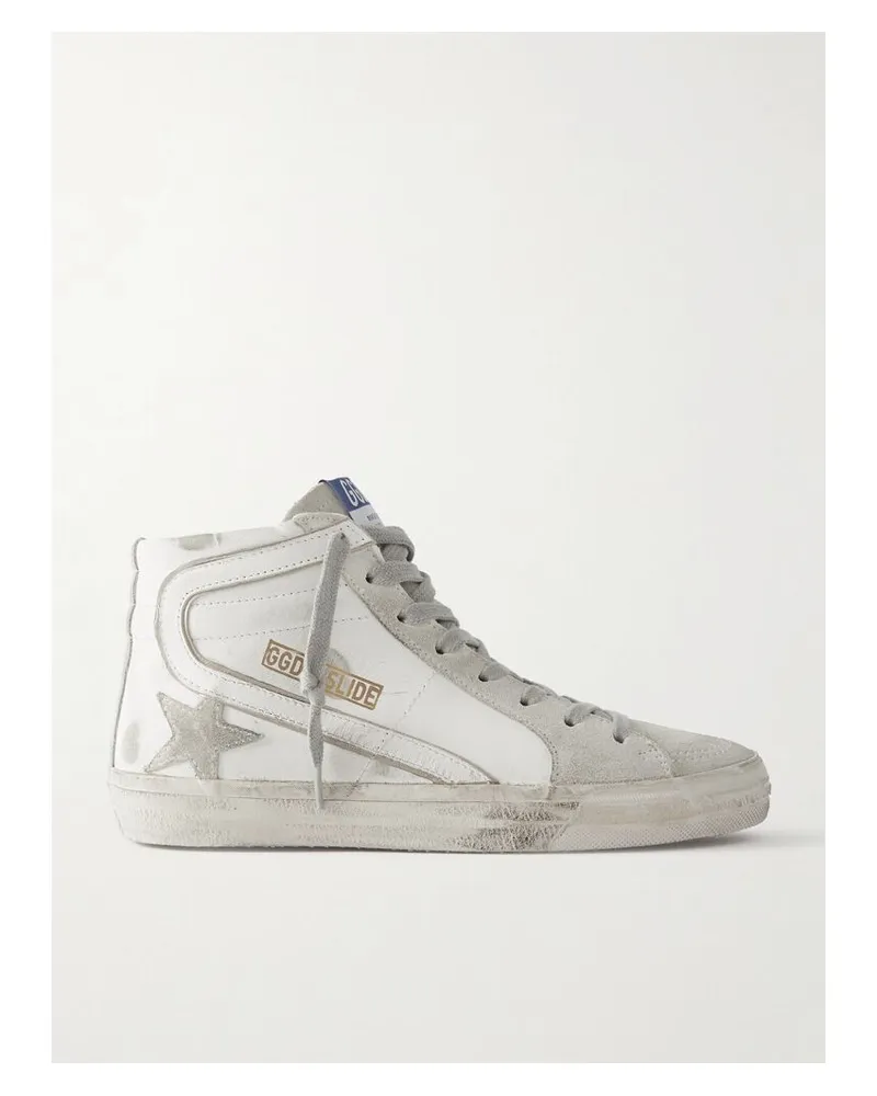 Golden Goose Slide Sneakers Aus Veloursleder Und Leder In Distressed-optik - Weiß Weiß