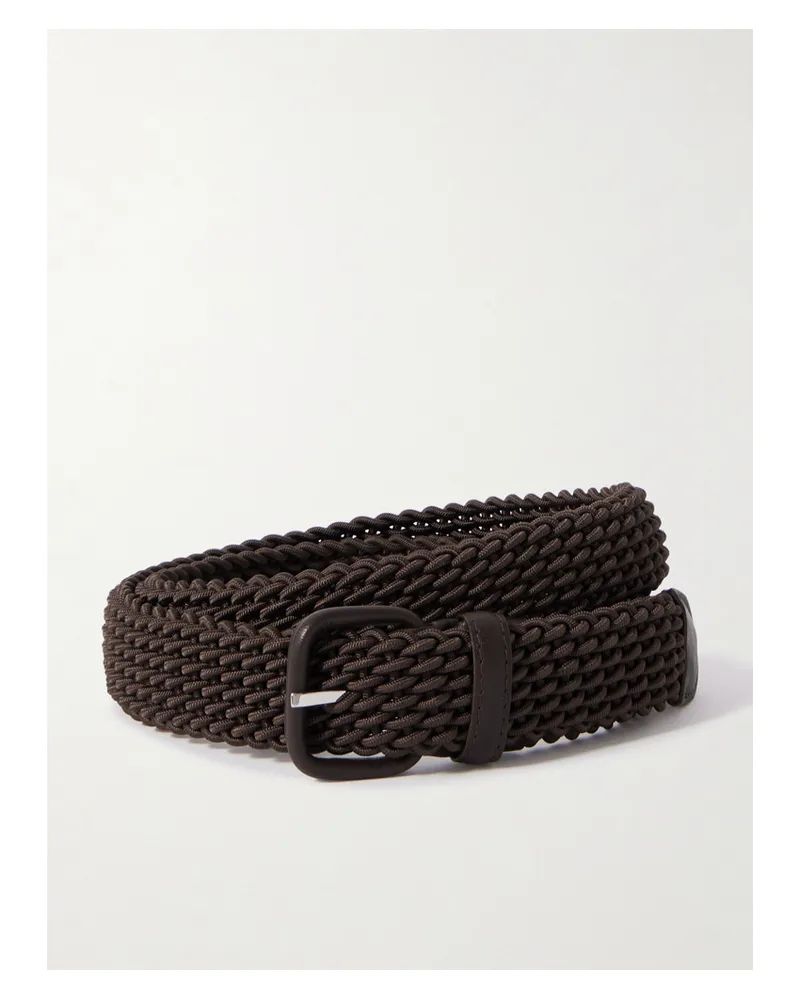Charvet Woven Leather-trimmed Cord Belt - Brown Brown