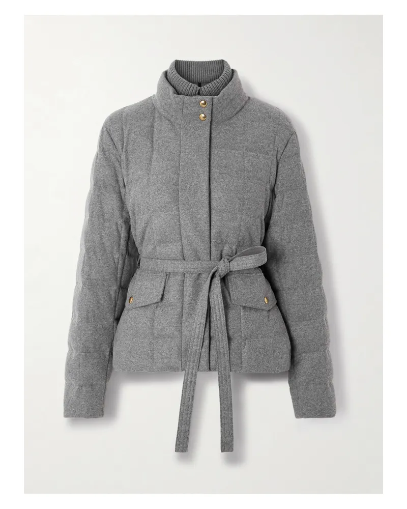Moncler Bussettes Daunenjacke Aus Wattiertem, Gestepptem Flanell Mit Bindegürtel - Grau Grau