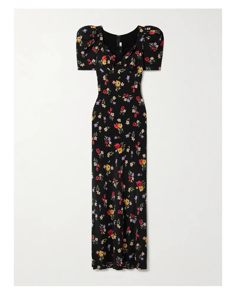 Rodarte Robe Aus Crêpe De Chine Aus Seide Mit Blumenprint Und Spitzenbesatz - Schwarz Schwarz