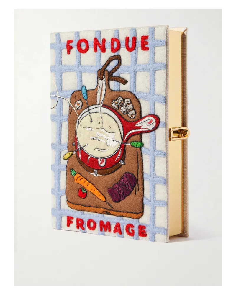 Olympia Le-Tan Fondue Fromage Embroidered Appliquéd Canvas Clutch - Blue Blue