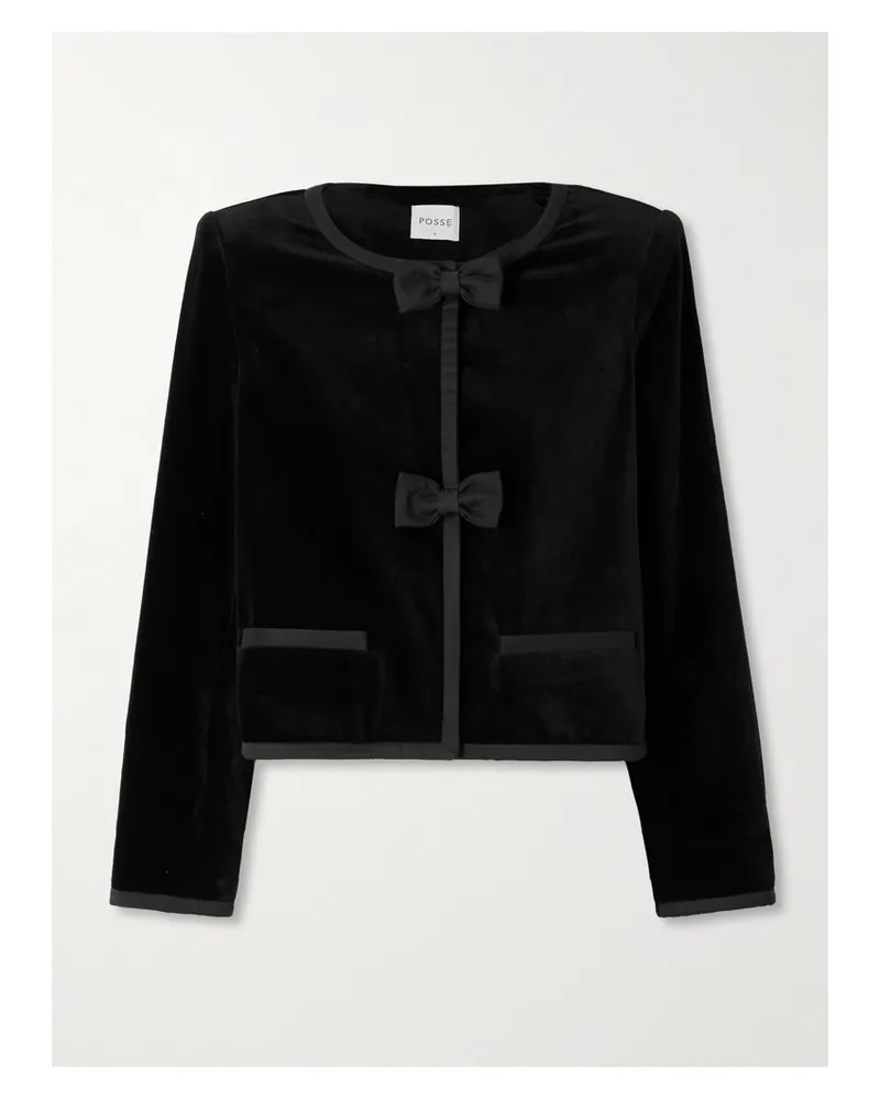 Posse Quincy Cropped Satin-trimmed Cotton-velvet Jacket - Black Black