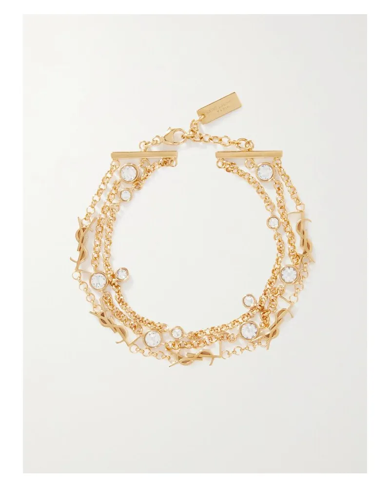 Saint Laurent Goldfarbenes Armband Mit Kristallen Gold