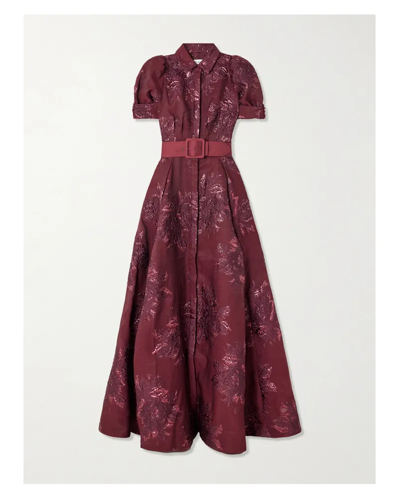 Rebecca Vallance Arlette Robe Aus Metallic-cloqué Mit Gürtel - Burgunder Burgunder