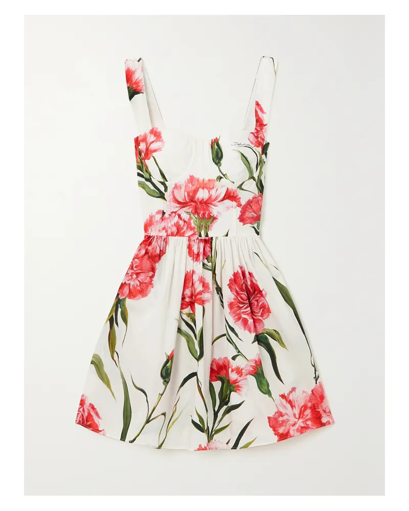 Dolce & Gabbana Minikleid Aus Baumwollpopeline Mit Blumenprint Und Falten - Pink Pink