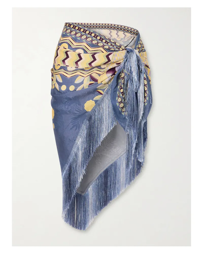 Anna Sui Pueblo Deco Fringe-trimmed Printed Lyocell-blend Pareo - Blue Blue
