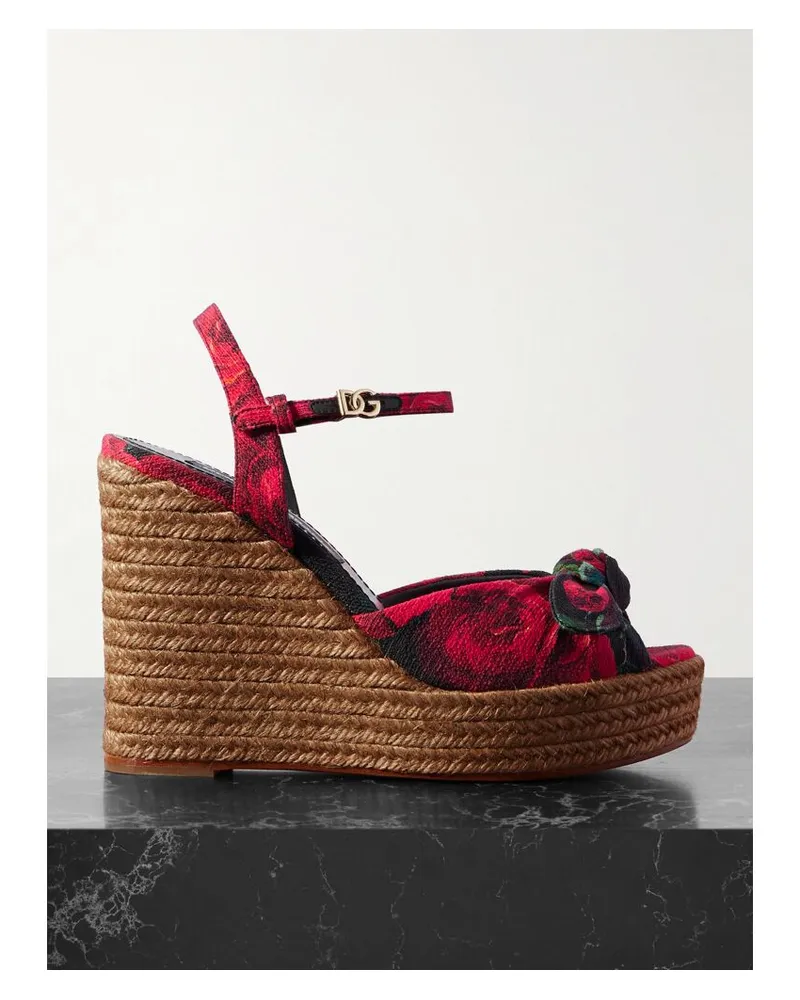 Dolce & Gabbana Lolita Espadrille-wedges Aus Bedrucktem Canvas - Rot Rot