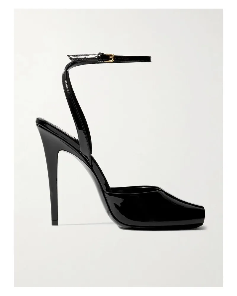 Saint Laurent La Scandale Sandalen Aus Lackleder - Schwarz Schwarz