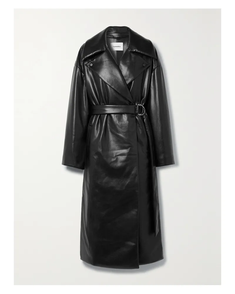 Nanushka Liano Wattierter Mantel Aus Recyceltem Kunstleder Mit Gürtel - Schwarz Schwarz