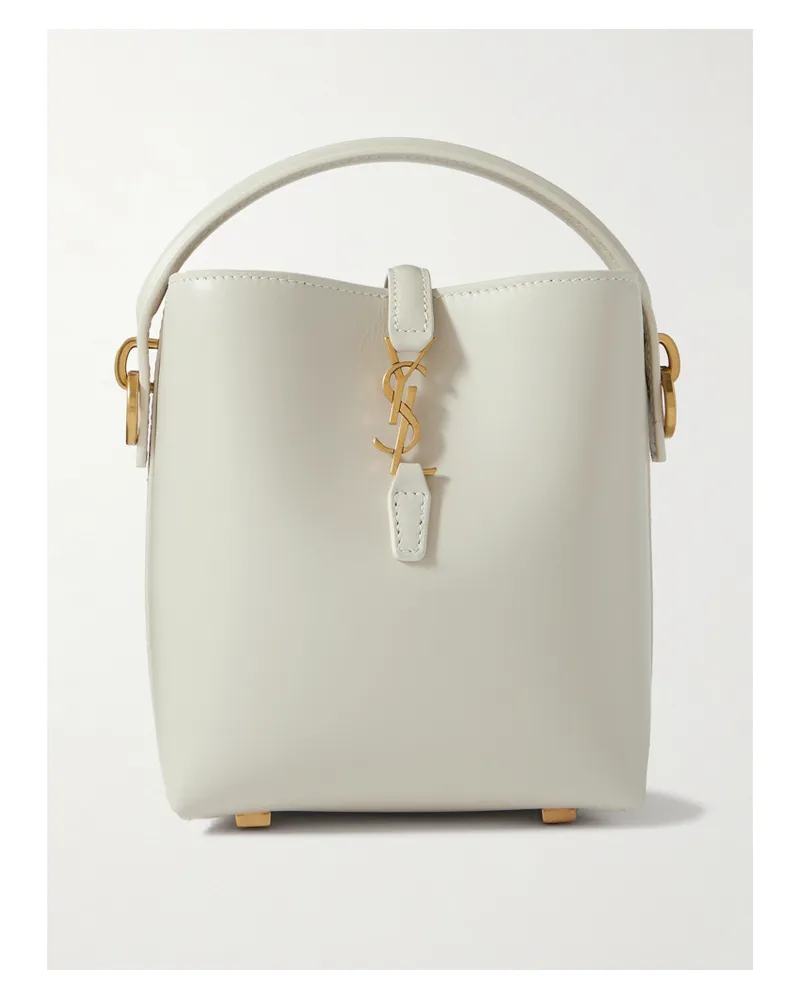 Saint Laurent Le 37 Mini Leather Bucket Bag - White White