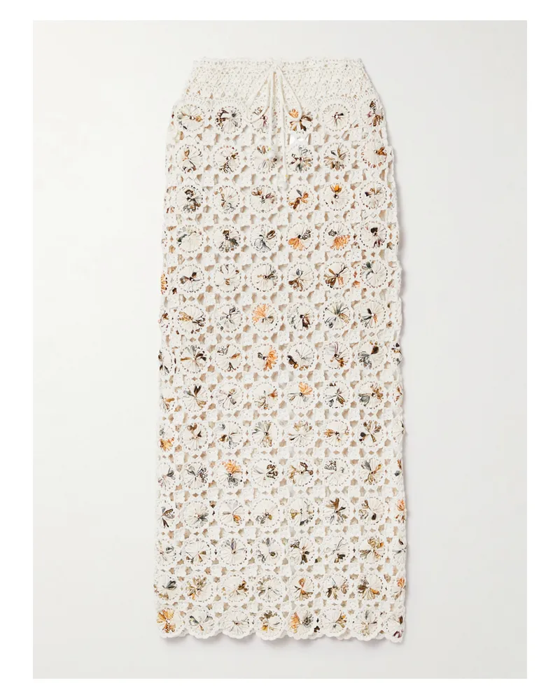 AGUA BENDITA Net Sustain Arroyo Caracola Midirock Aus Gehäkelter Baumwolle Und Bedrucktem Crêpe Mit Verzierungen - Weiß Weiß