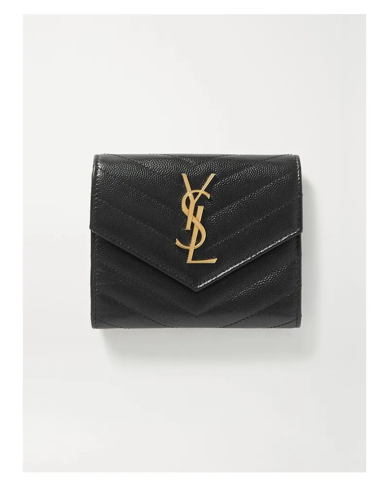 Saint Laurent Monogramme Portemonnaie Aus Gestepptem Strukturiertem Leder - Schwarz Schwarz