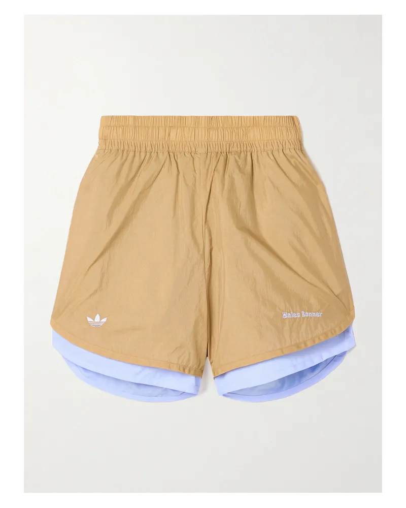 adidas Wales Bonner Mehrlagige Shorts Aus Recyceltem Shell Und Baumwollpopeline Mit Stickereien - Neutral Neutral