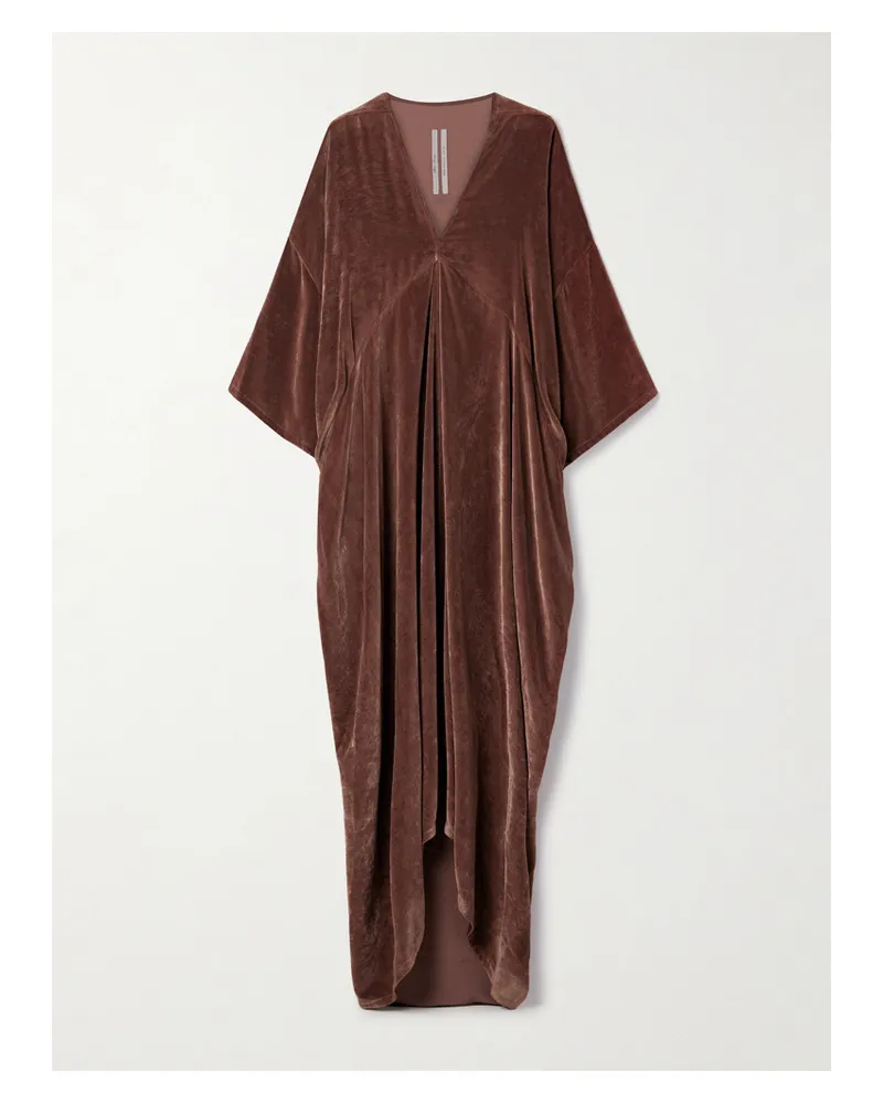 Rick Owens Tommykite Asymmetrische Drapierte Robe aus Samt Braun