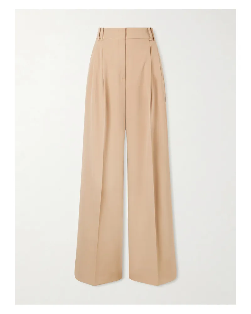 Another Tomorrow Pleated Wool-blend Wide-leg Pants - Neutrals Neutrals