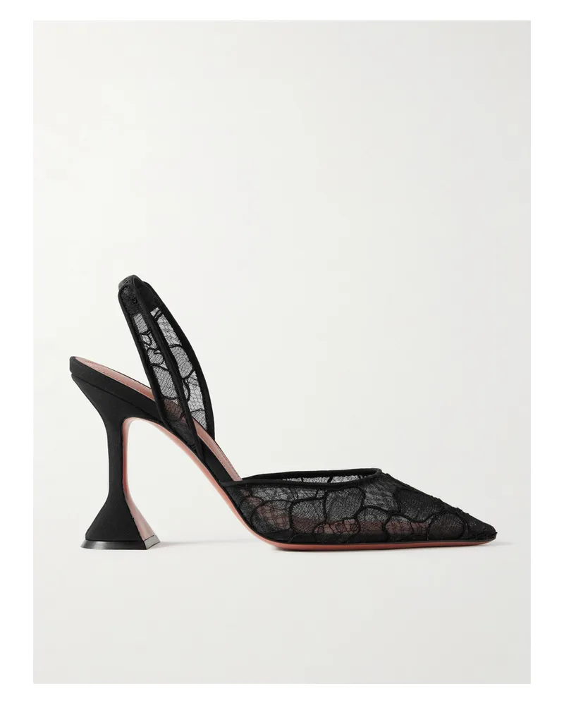 Amina Muaddi Holli Slingback-pumps Aus Schnurgebundener Spitze - Schwarz Schwarz