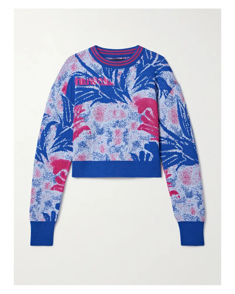 AHLUWALIA Kiara Verkürzter Pullover Aus Merinowolle In Jacquard-strick - Blau Blau