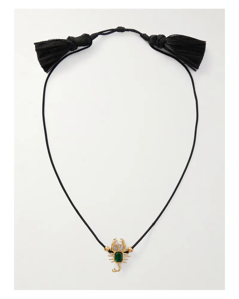 Valentino Garavani Tasseled Crystal-embellished Gold-tone And Cord Headpiece - Black Black