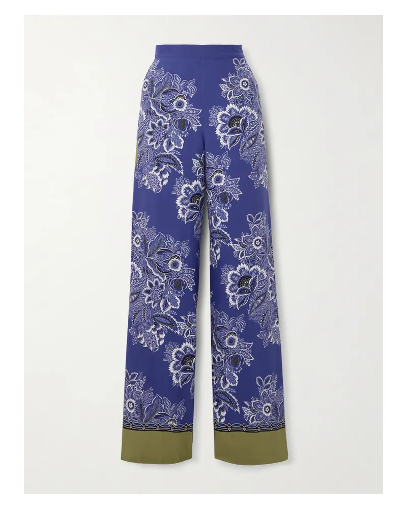 Etro Hose Mit Weitem Bein Aus Seidensatin Mit Blumenprint - Blau Blau