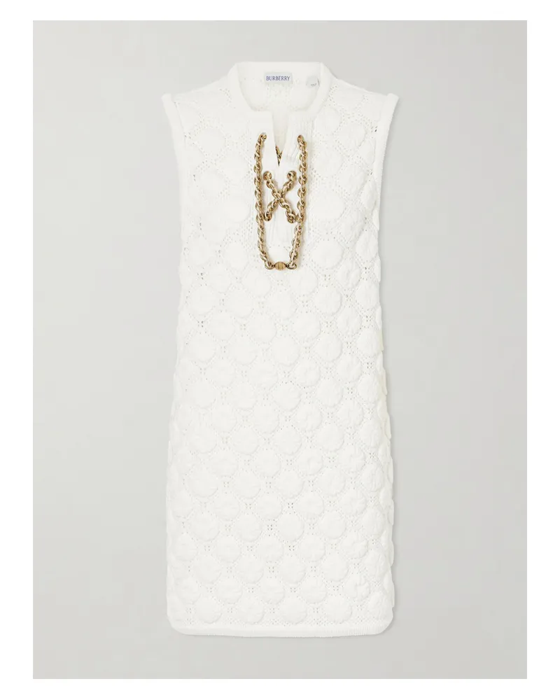 Burberry Embellihsed Knitted Cotton-blend Mini Dress - White White