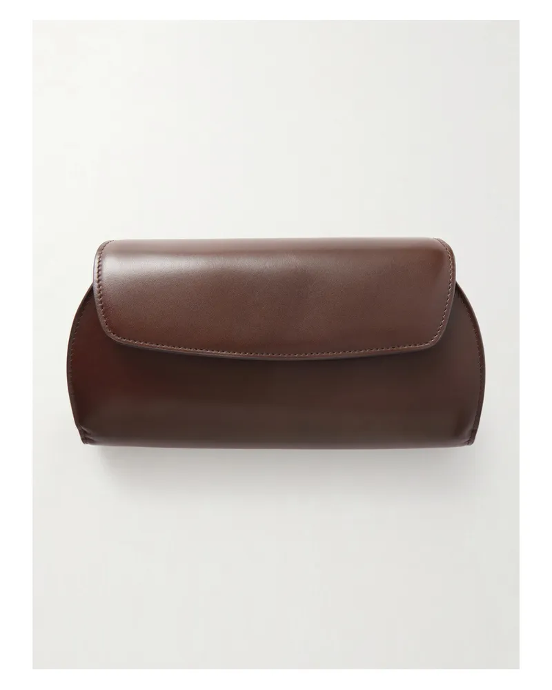 The Row Curved Leather Clutch - Brown Brown