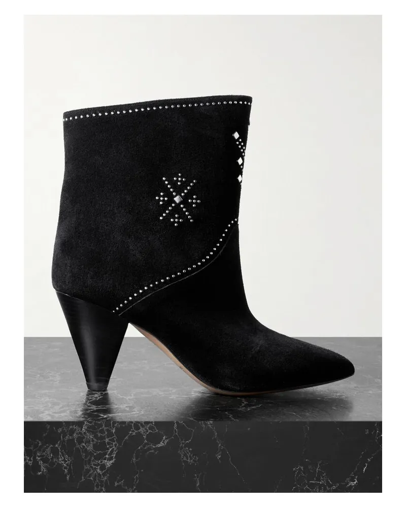 Isabel Marant Loline Ankle Boots Aus Veloursleder Mit Nieten - Schwarz Schwarz