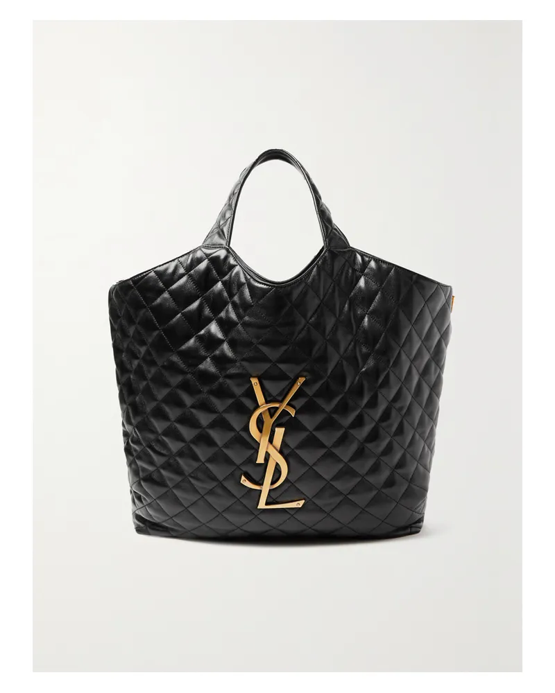 Saint Laurent Icare Maxi Matelassé Leather Tote - Black Black