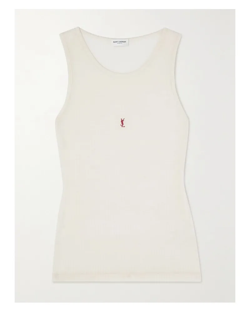 Saint Laurent Cassandre Tanktop Aus Gerippter Wolle Mit Stickerei - Neutral Neutral