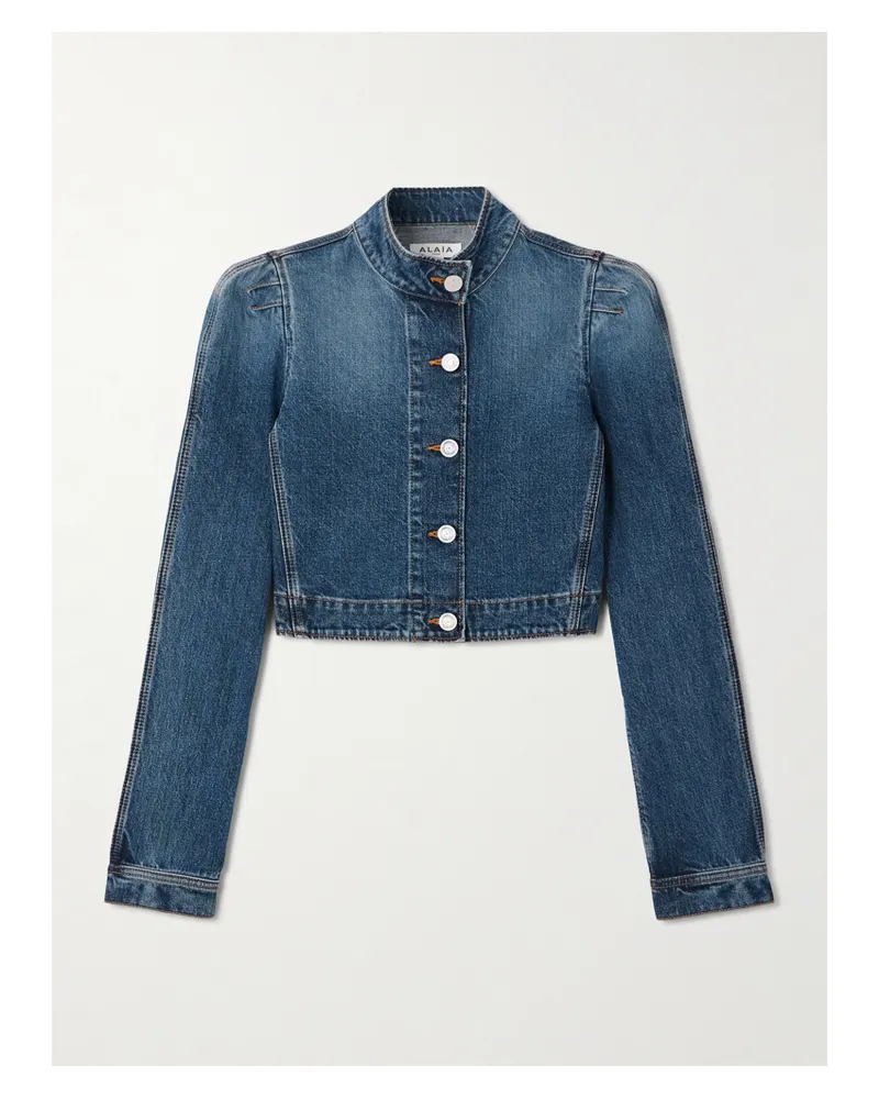 Alaïa Cropped Denim Jacket - Blue Blue