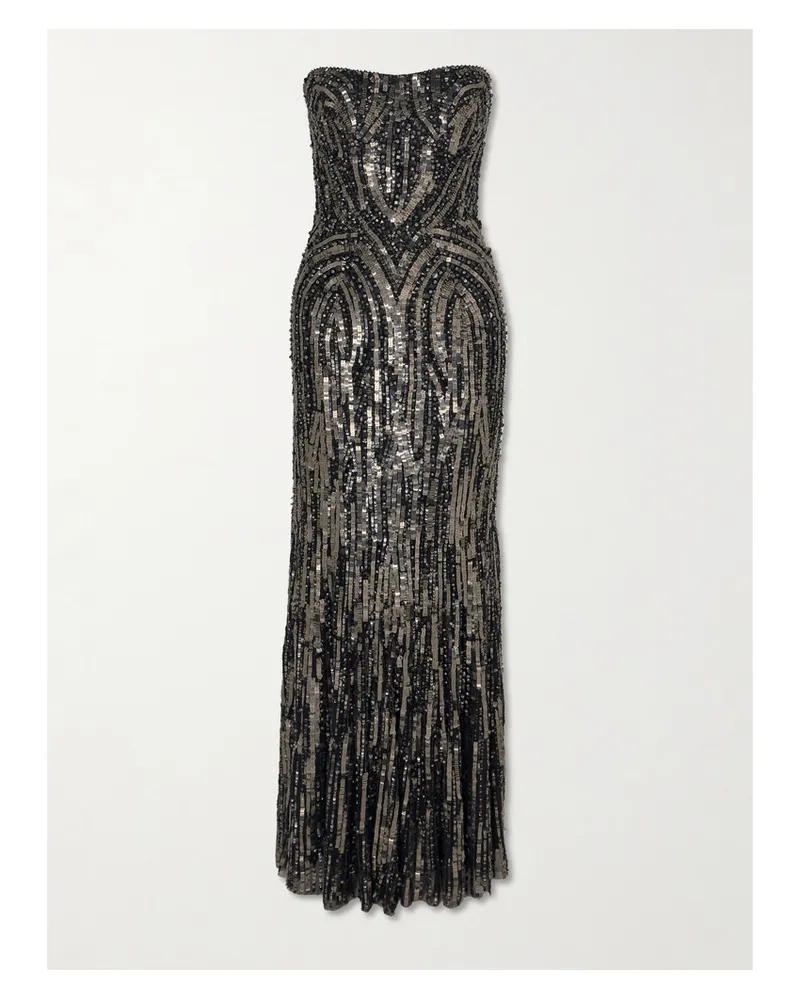 Jenny Packham Euphoria Strapless Embellished Tulle Gown - Black Black