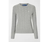 Zopfstrickpullover Aus Baumwolle Mit Stickerei - Grau