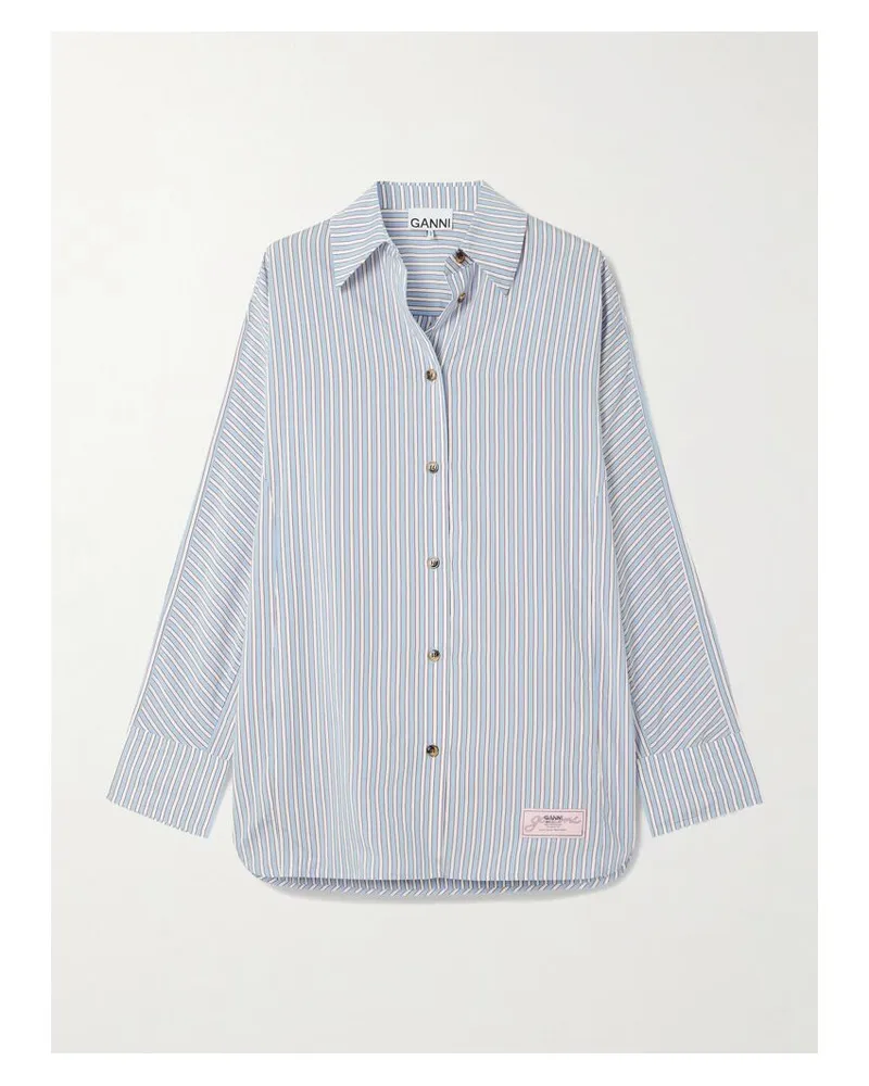 Ganni Hemd Aus Gestreifter Popeline - Blau Blau
