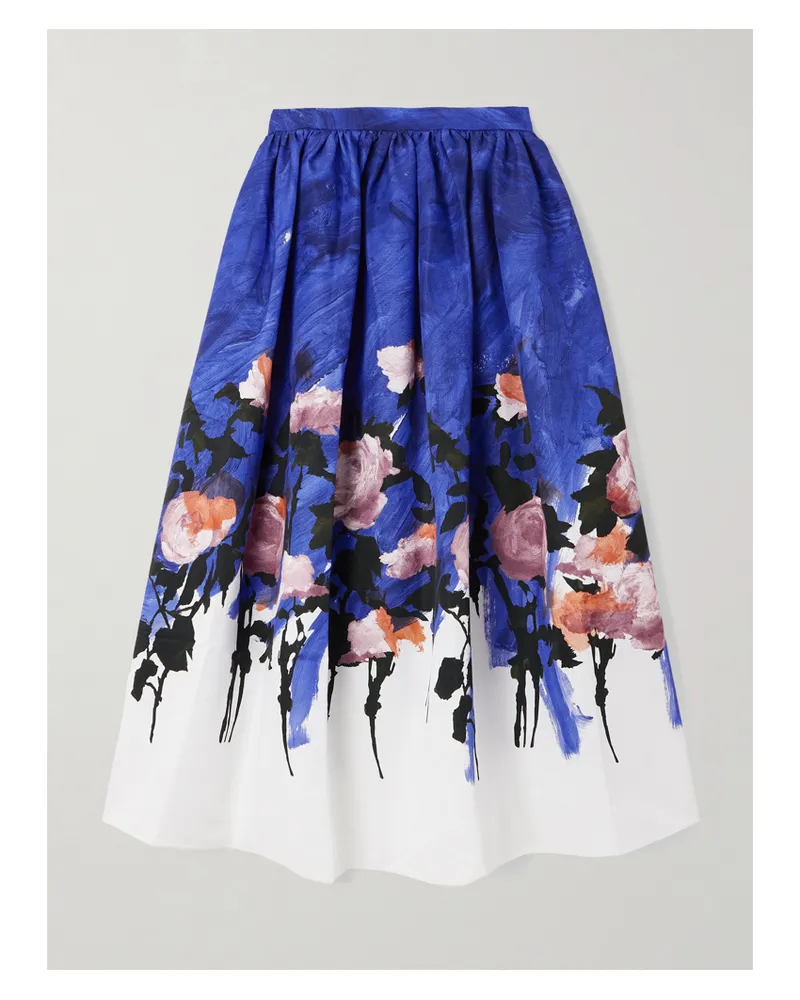 Erdem Midirock Aus Twill Aus Einer Baumwollmischung Mit Blumenprint Und Raffungen - Blau Blau