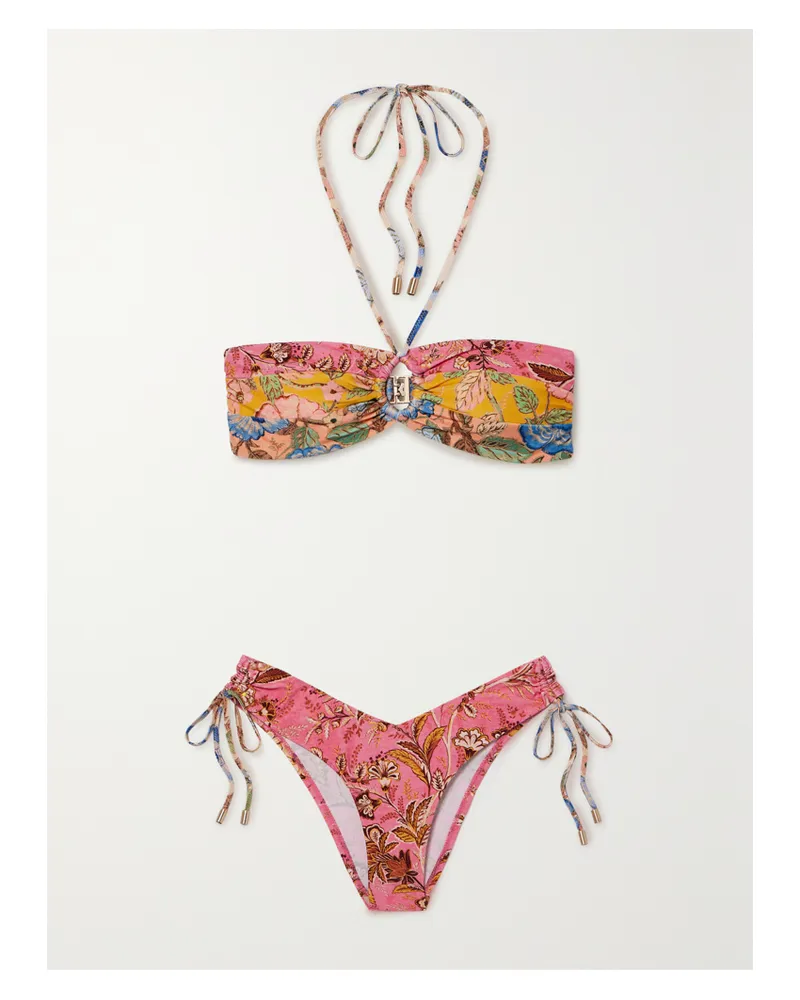 Zimmermann Junie Neckholder-bikini Mit Blumenprint Und Cut-out - Orange Orange