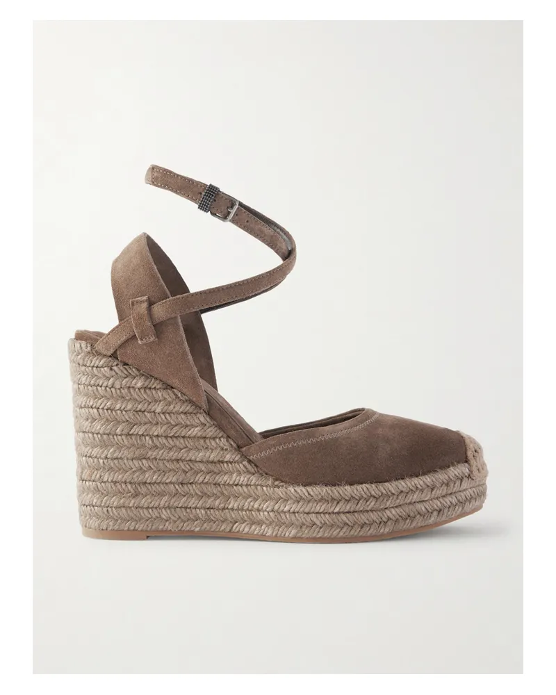 Brunello Cucinelli Suede Platform Wedge Pumps - Brown Brown